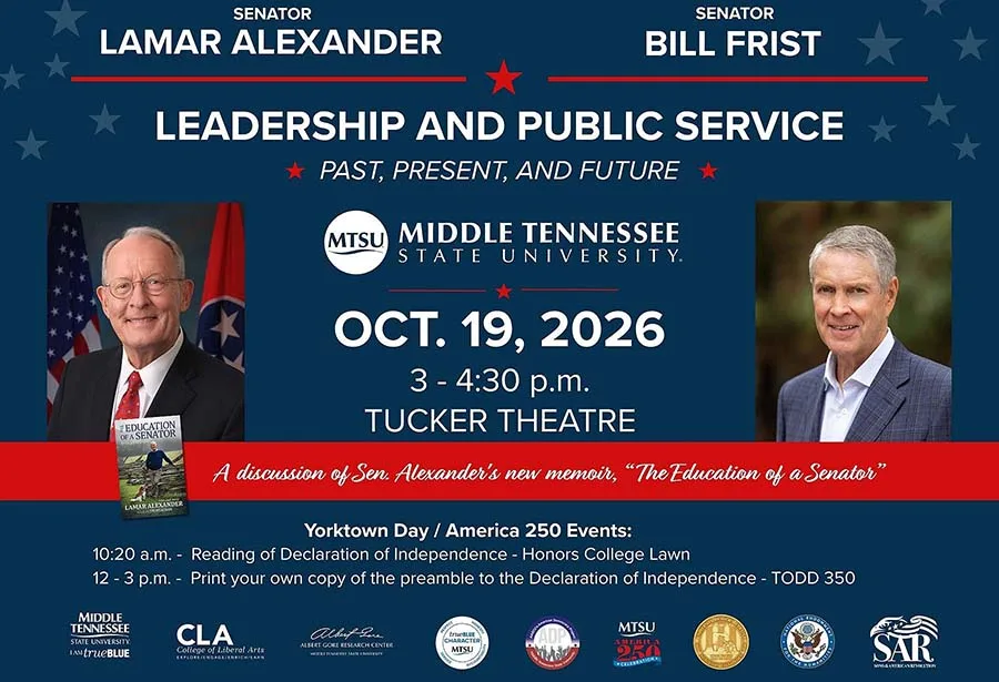 Lamar Alexander and Bill Frist Speak Free at MTSU Tucker Theatre Oct. 19